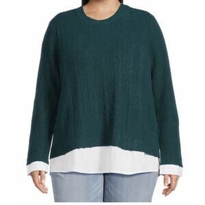 Terra & Sky Cable Knit Pullover Sweater Womenโs Plus Size 2X (20w-22w) Green